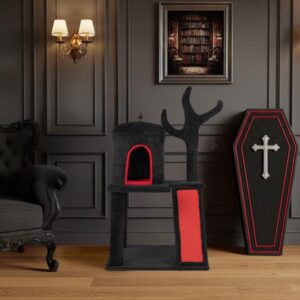 Alternative view of Gothic Cat Tree, Halloween Cat Tower Cat Tree With Spacious Cat Condo, Brach Shaped Scratching Post, Scratching Ladder, Spider Toy For Indoor Cats, Red & Black