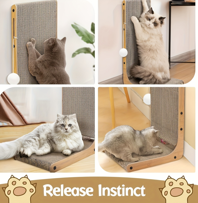 Large Size Cat Scratching Board, 23.6 Inch L Shape Cat Scratching Pad Wall Mounted, Cat Scratching Board With Ball Toy For Indoor Cats To Play - Image 5