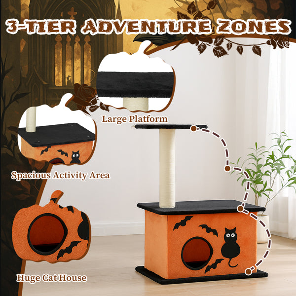 Halloween Cat Tree, Cat Tower Cat Tree For Indoor Cats With Spacious Cat Condo, Large Platform, Sisal Scratching Post, Orange & Black - Image 5