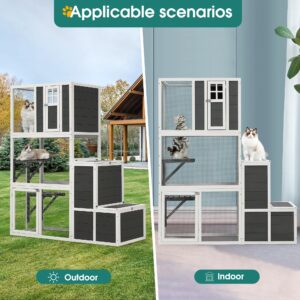 Alternative view of 3-Tier Wooden Outdoor & Indoor Cat House Suitable For 1-3 Cats Cat Enclosure Resting Box With 4 Platforms And 2 Doors Cat Shelter Kitty House With A Jump Box For Hiding And Resting Cat Cage 71"H-Gray