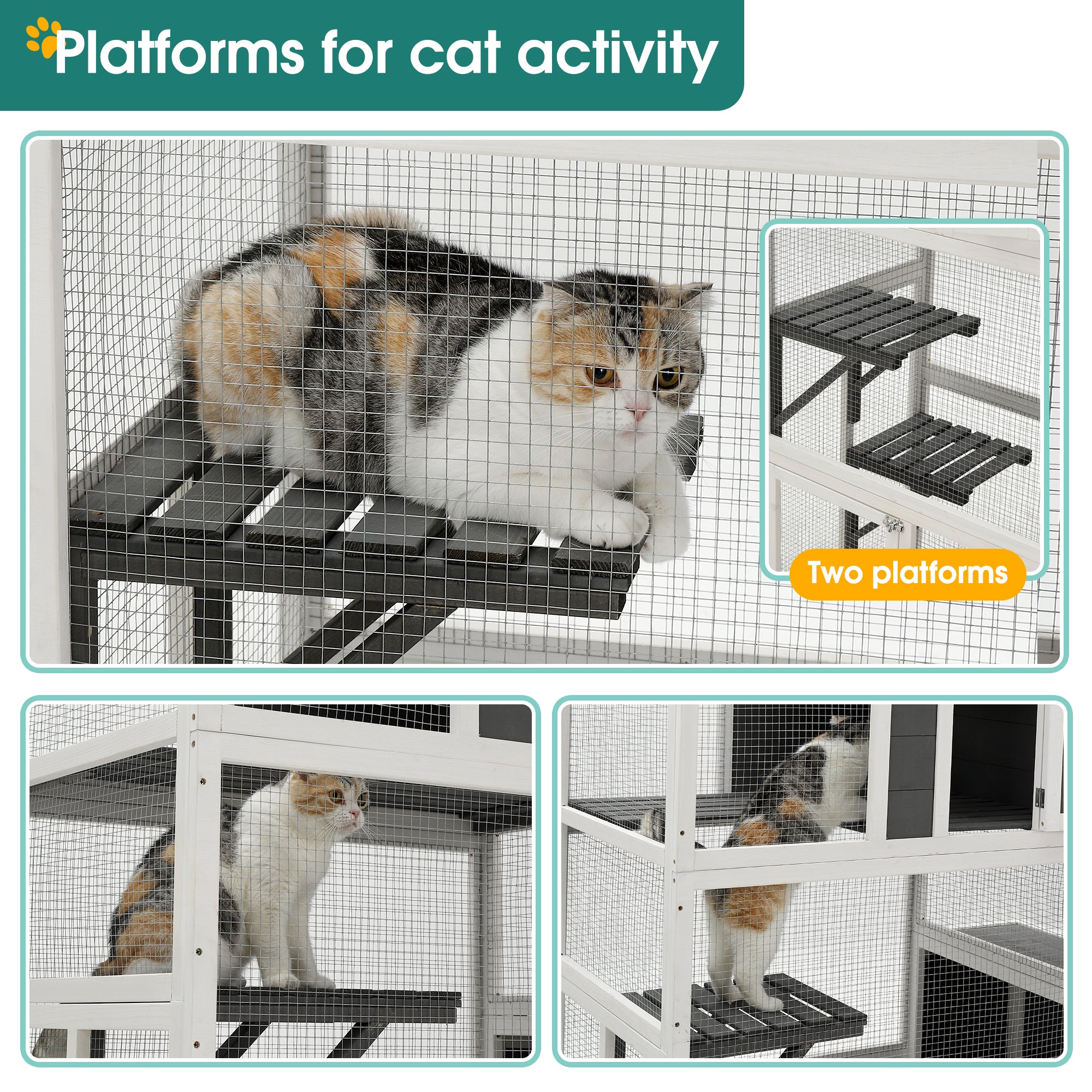 3-Tier Wooden Outdoor & Indoor Cat House Suitable For 1-3 Cats Cat Enclosure Resting Box With 4 Platforms And 2 Doors Cat Shelter Kitty House With A Jump Box For Hiding And Resting Cat Cage 71"H-Gray - Image 5