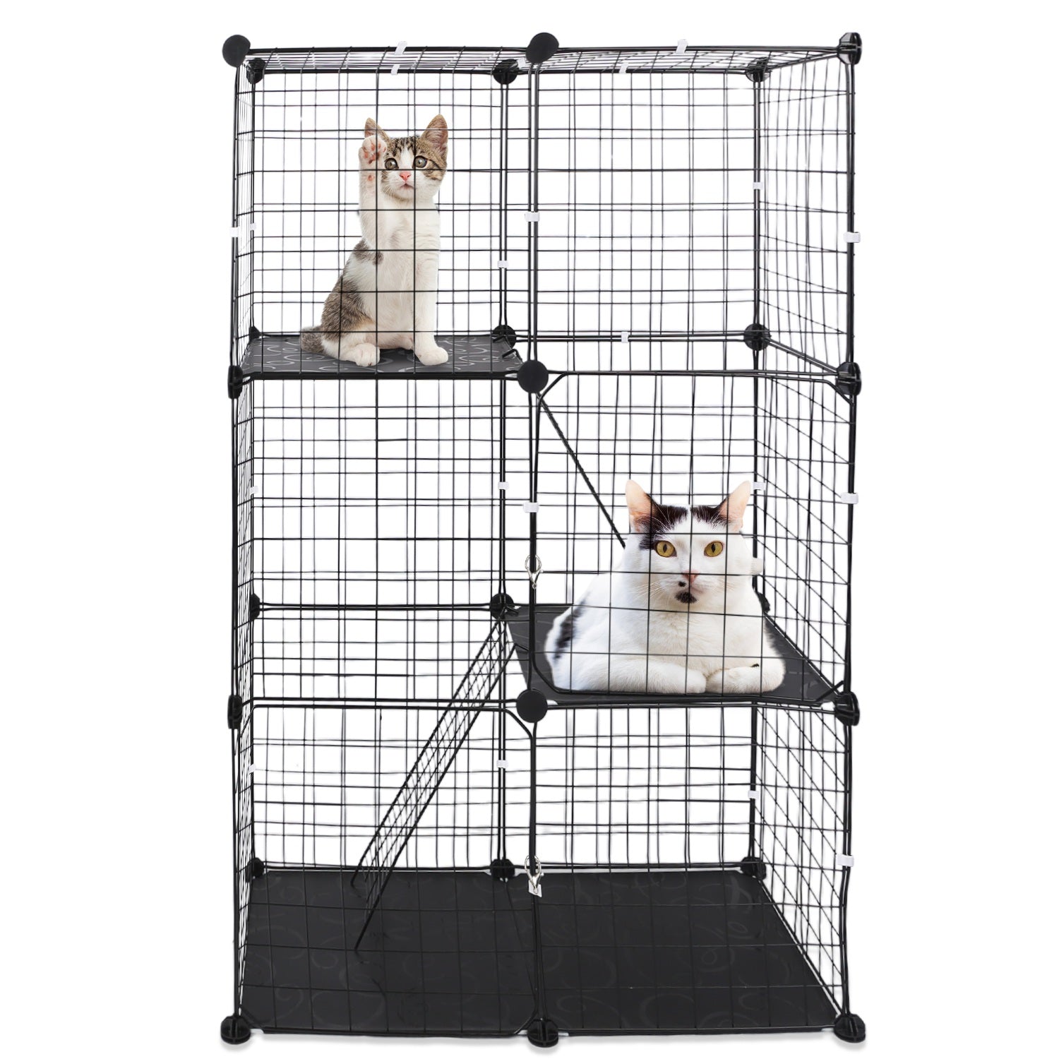 3 Tier Cat Playpen Cage Metal Indoor Cat House Detachable Kitten House With 3 Doors 2 Ladders Large Cat Exercise Place For 1-2 Cats Black - Image 9