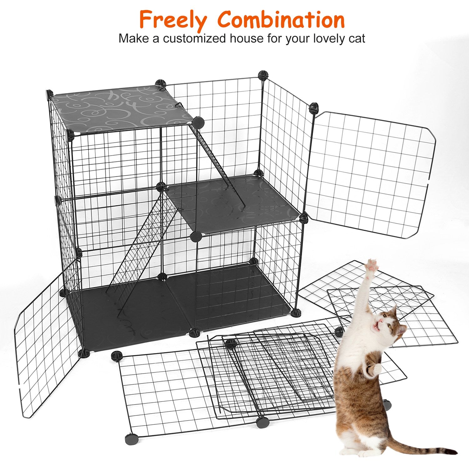 3 Tier Cat Playpen Cage Metal Indoor Cat House Detachable Kitten House With 3 Doors 2 Ladders Large Cat Exercise Place For 1-2 Cats Black - Image 5