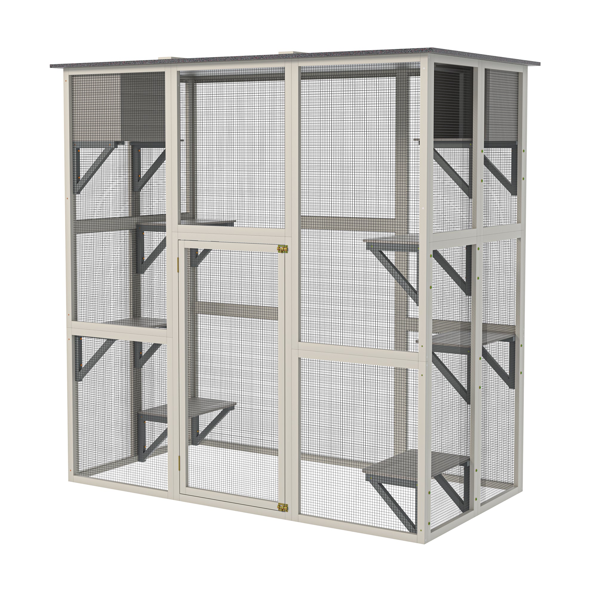 Gray Wooden Outdoor Catio Cat Enclosure With Weatherproof Asphalt Roof, Large Walk-in Cat House With 6 Platforms & 2 Napping Boxes, Solid Wood Cat Cage Kennel Condo Playpen For Patio - Image 8
