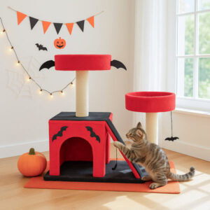Alternative view of Halloween Cat Climbing Frame Gothic Cat Tree, Cat Tower With Spacious Cat Condo, 2 Padded Perches, Spider Toy, Scratching Posts, Scratching Ladder For Large Cats, Red & Black