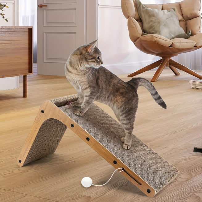 Large Size Cat Scratching Board, 23.6 Inch L Shape Cat Scratching Pad Wall Mounted, Cat Scratching Board With Ball Toy For Indoor Cats To Play - Image 6