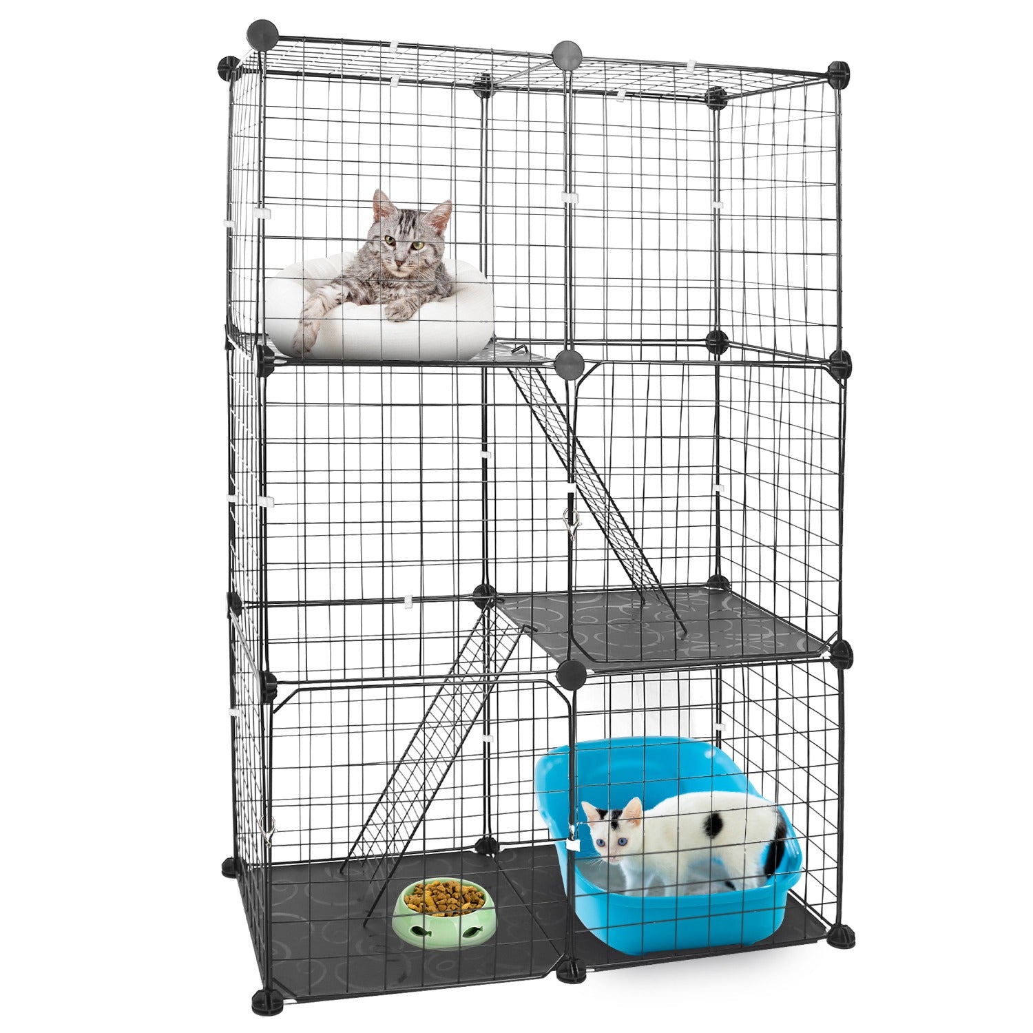 3 Tier Cat Playpen Cage Metal Indoor Cat House Detachable Kitten House With 3 Doors 2 Ladders Large Cat Exercise Place For 1-2 Cats Black - Image 2
