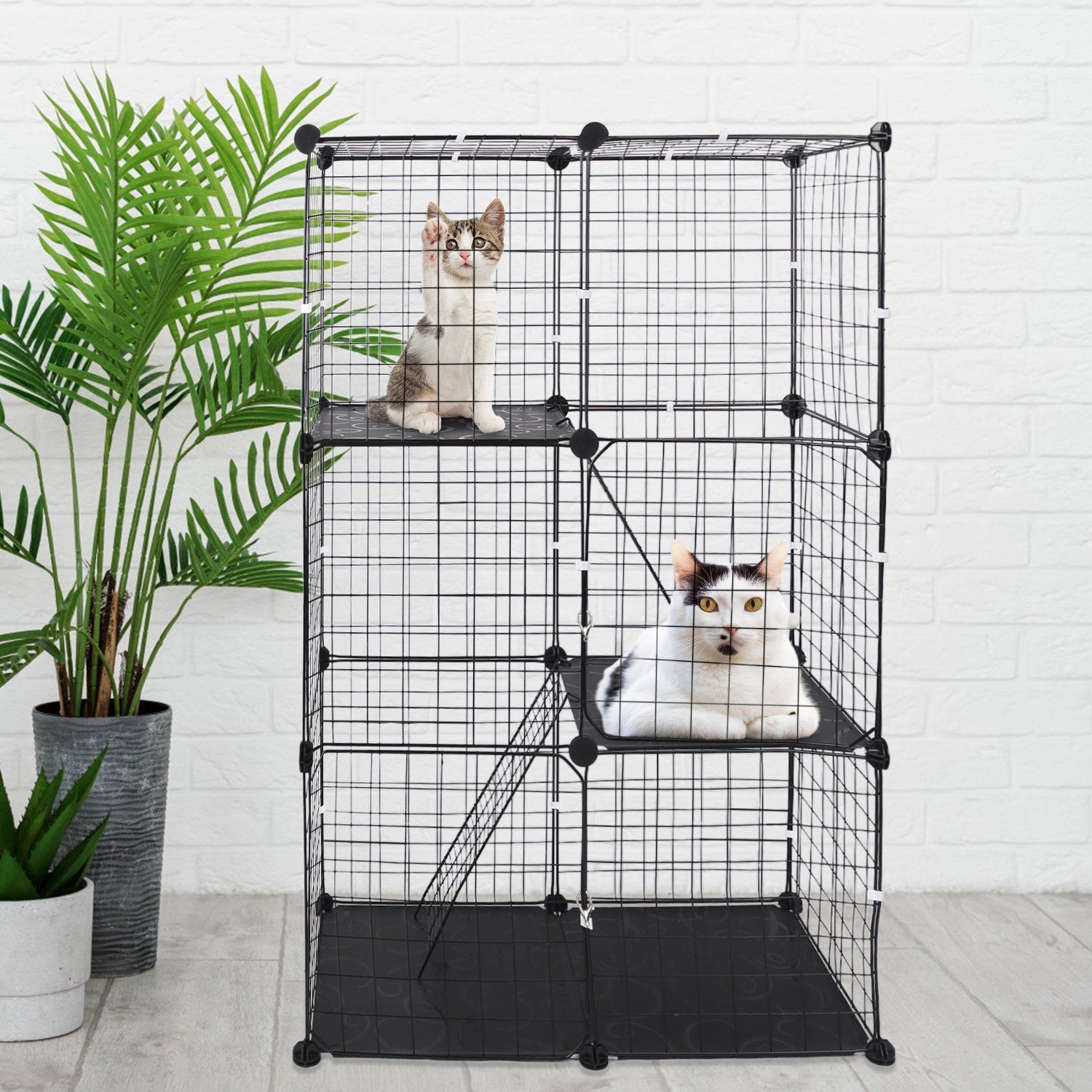 3 Tier Cat Playpen Cage Metal Indoor Cat House Detachable Kitten House With 3 Doors 2 Ladders Large Cat Exercise Place For 1-2 Cats Black - Image 10
