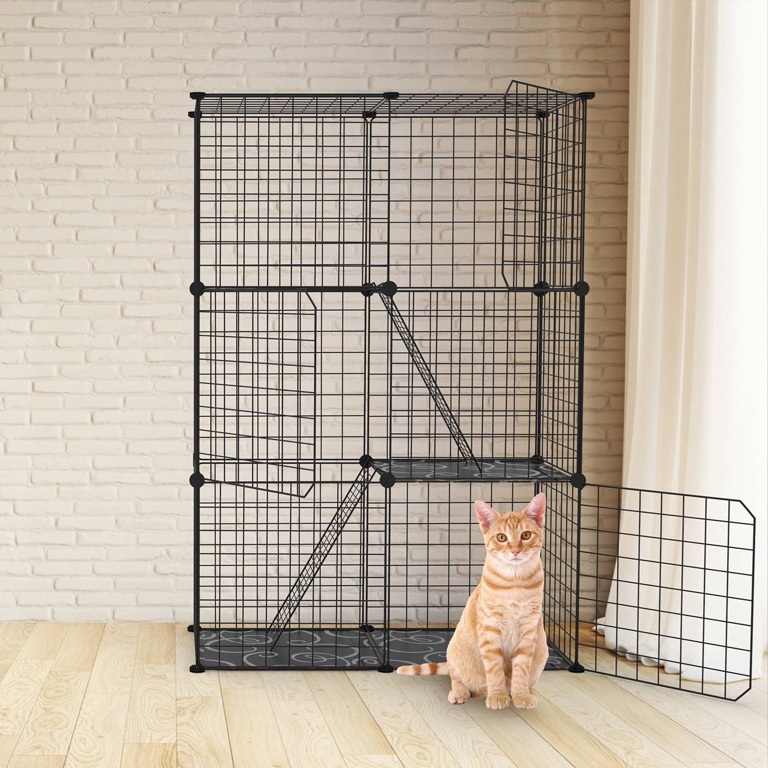 3 Tier Cat Playpen Cage Metal Indoor Cat House Detachable Kitten House With 3 Doors 2 Ladders Large Cat Exercise Place For 1-2 Cats Black - Image 6