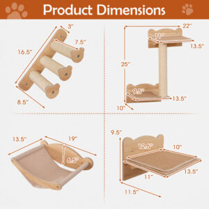 Alternative view of Cat Wall Furniture Set Of 4 With Hammock 2-step Cat Tree And Perch