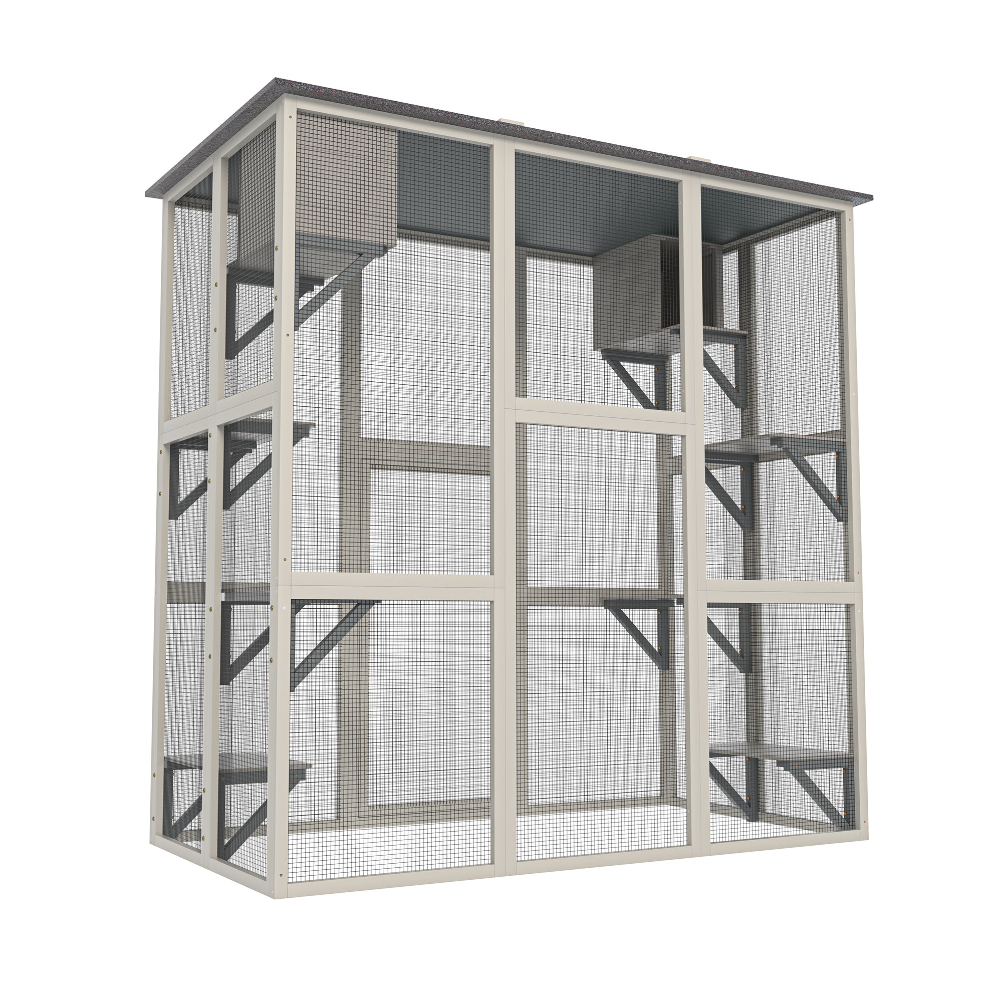 Gray Wooden Outdoor Catio Cat Enclosure With Weatherproof Asphalt Roof, Large Walk-in Cat House With 6 Platforms & 2 Napping Boxes, Solid Wood Cat Cage Kennel Condo Playpen For Patio - Image 6