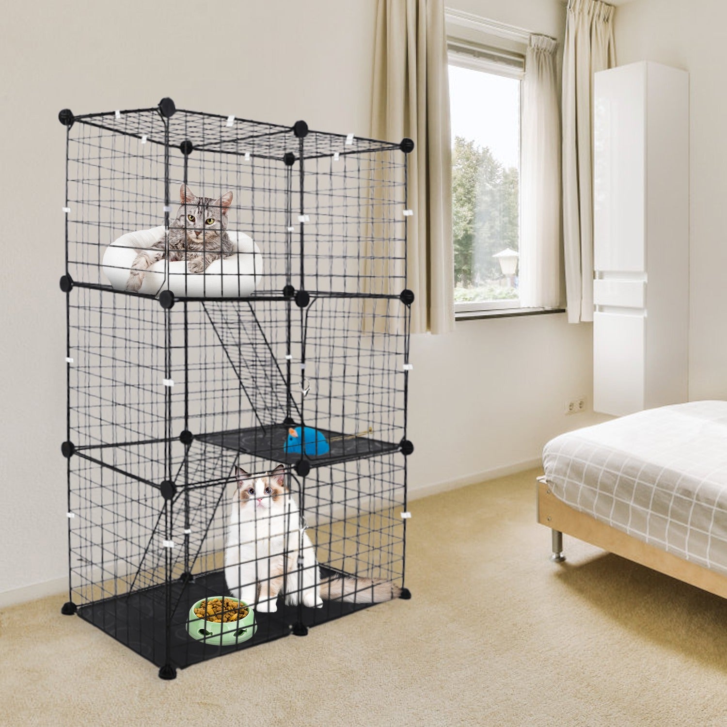 3 Tier Cat Playpen Cage Metal Indoor Cat House Detachable Kitten House With 3 Doors 2 Ladders Large Cat Exercise Place For 1-2 Cats Black - Image 7