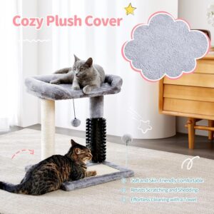 Alternative view of Small 4-in-1 Cat Tree Tower With Self-grooming Brush And Natural Sisal Scratching Post, Soft Plush Cat Bed And Hanging Ball, Suitable For Indoor Kittens