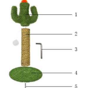Alternative view of Cactus Cat Climbing Tree 2-in-1 - Solid Wood Base Natural Sisal Scratching Pillar With Hanging Ball Toy, Indoor Cat Multi-level Activity Center
