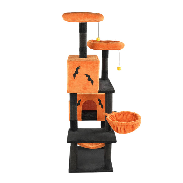 Halloween Cat Tree, Large Cat Tower With 2 Spacious Cat Condos, 2 Padded Perches, 2 Hammocks, Scratching Posts, Hanging Toy, Multi-level Cat Activities Furniture For Large Cats, Orange & Black - Image 13