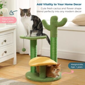 Alternative view of 26 Inch Cactus Cat Tree With Bird's Eye View Flower Perch, Soft Cactus Top And Hanging Ball, Compact Vertical Structure For Indoor Cats
