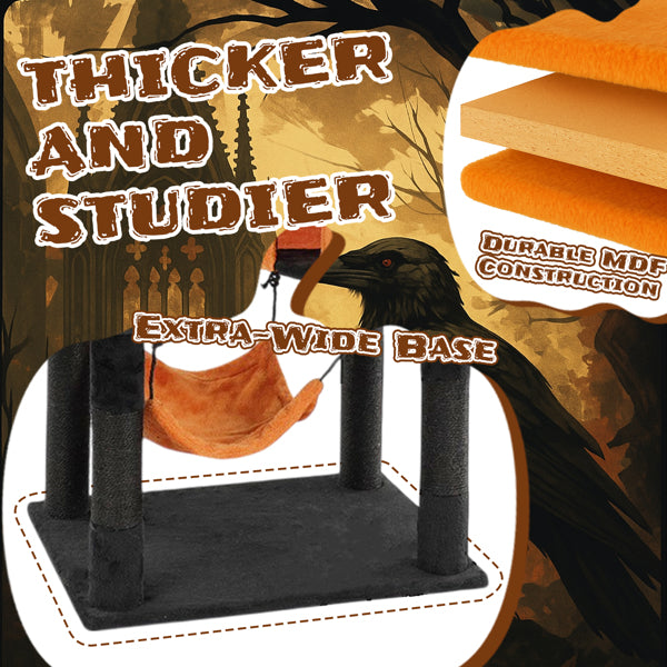 Halloween Cat Tree, Large Cat Tower With 2 Spacious Cat Condos, 2 Padded Perches, 2 Hammocks, Scratching Posts, Hanging Toy, Multi-level Cat Activities Furniture For Large Cats, Orange & Black - Image 3