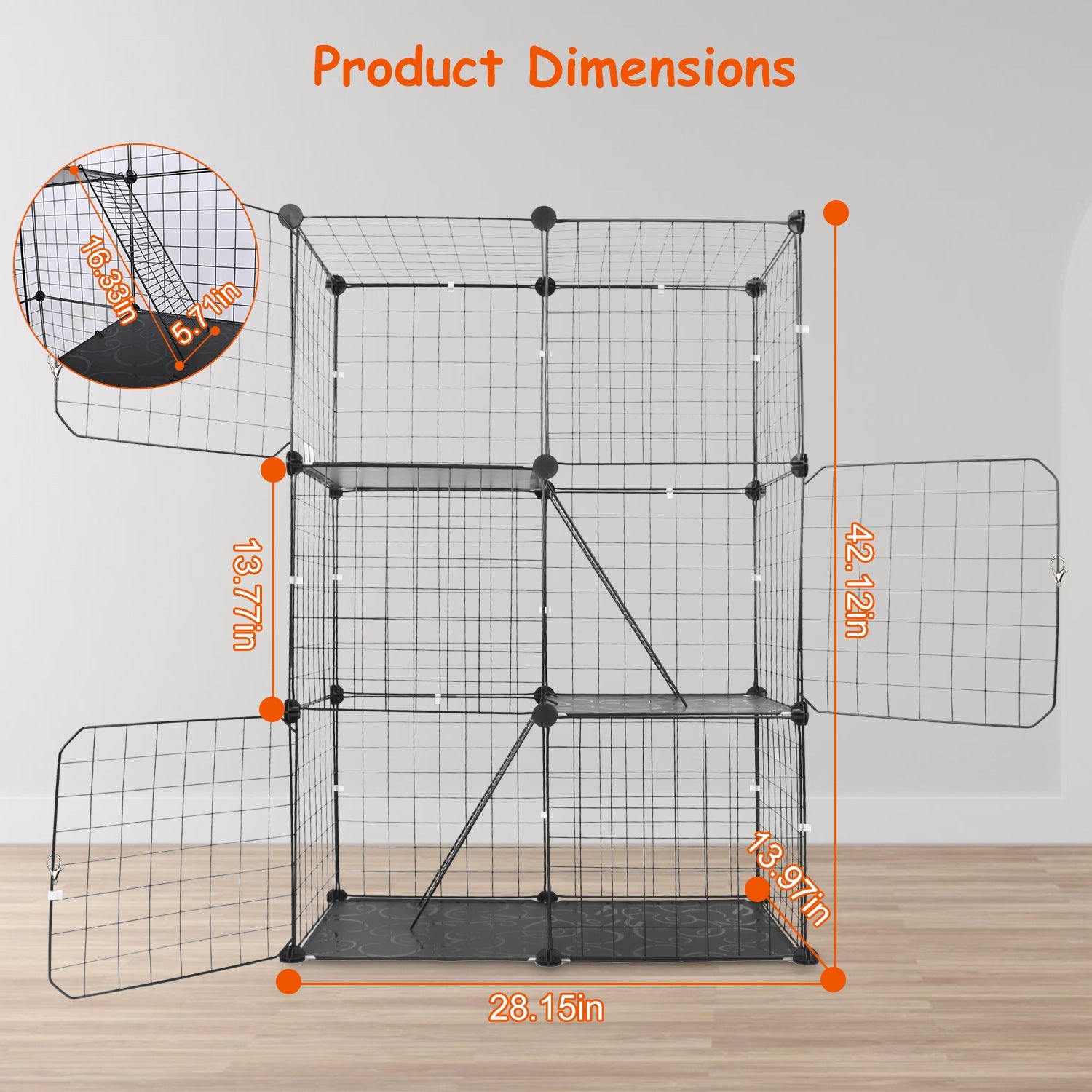3 Tier Cat Playpen Cage Metal Indoor Cat House Detachable Kitten House With 3 Doors 2 Ladders Large Cat Exercise Place For 1-2 Cats Black - Image 4