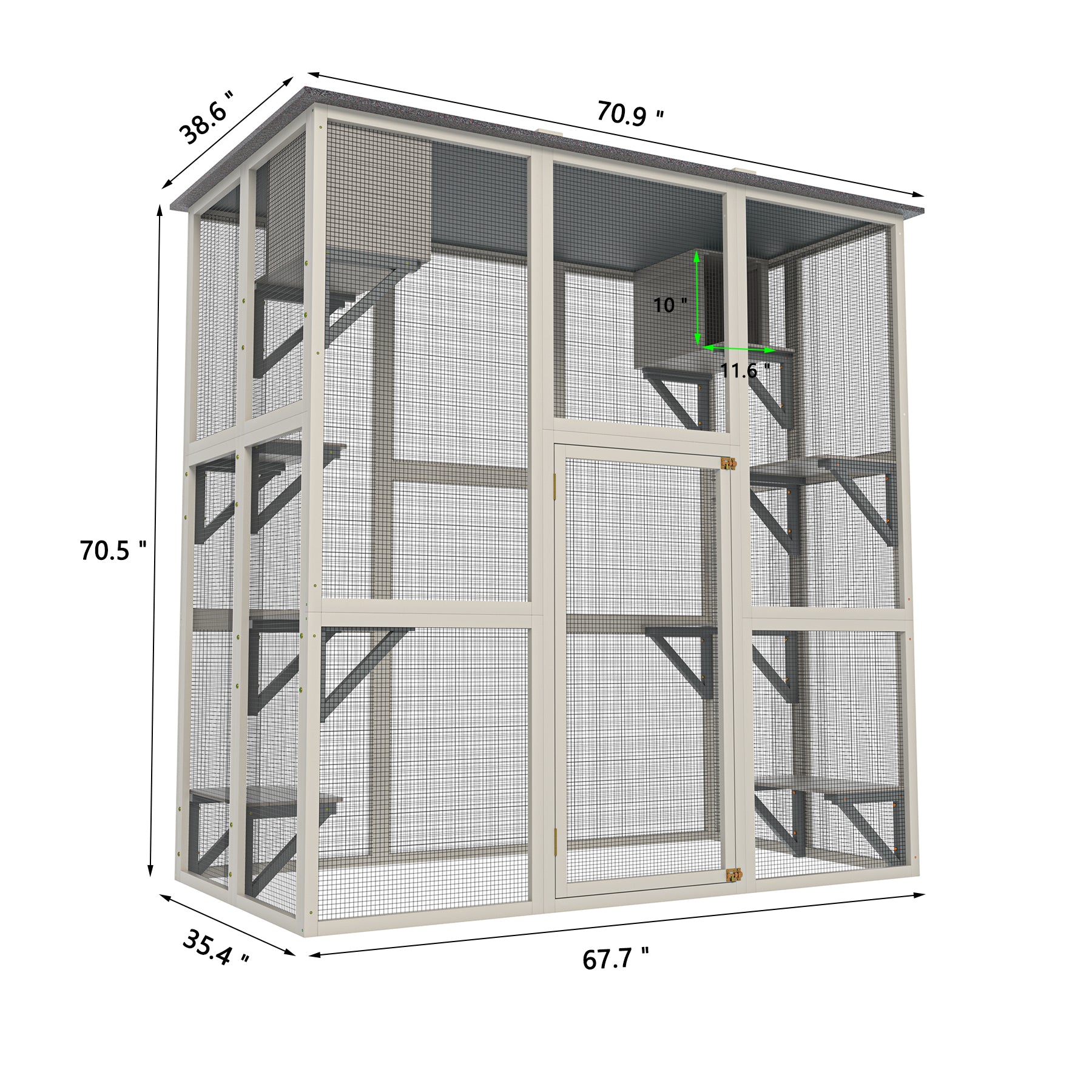 Gray Wooden Outdoor Catio Cat Enclosure With Weatherproof Asphalt Roof, Large Walk-in Cat House With 6 Platforms & 2 Napping Boxes, Solid Wood Cat Cage Kennel Condo Playpen For Patio - Image 10