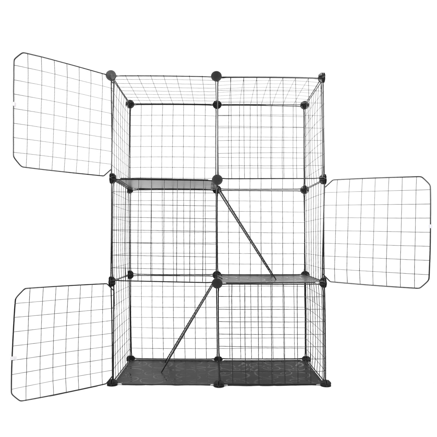3 Tier Cat Playpen Cage Metal Indoor Cat House Detachable Kitten House With 3 Doors 2 Ladders Large Cat Exercise Place For 1-2 Cats Black - Image 3