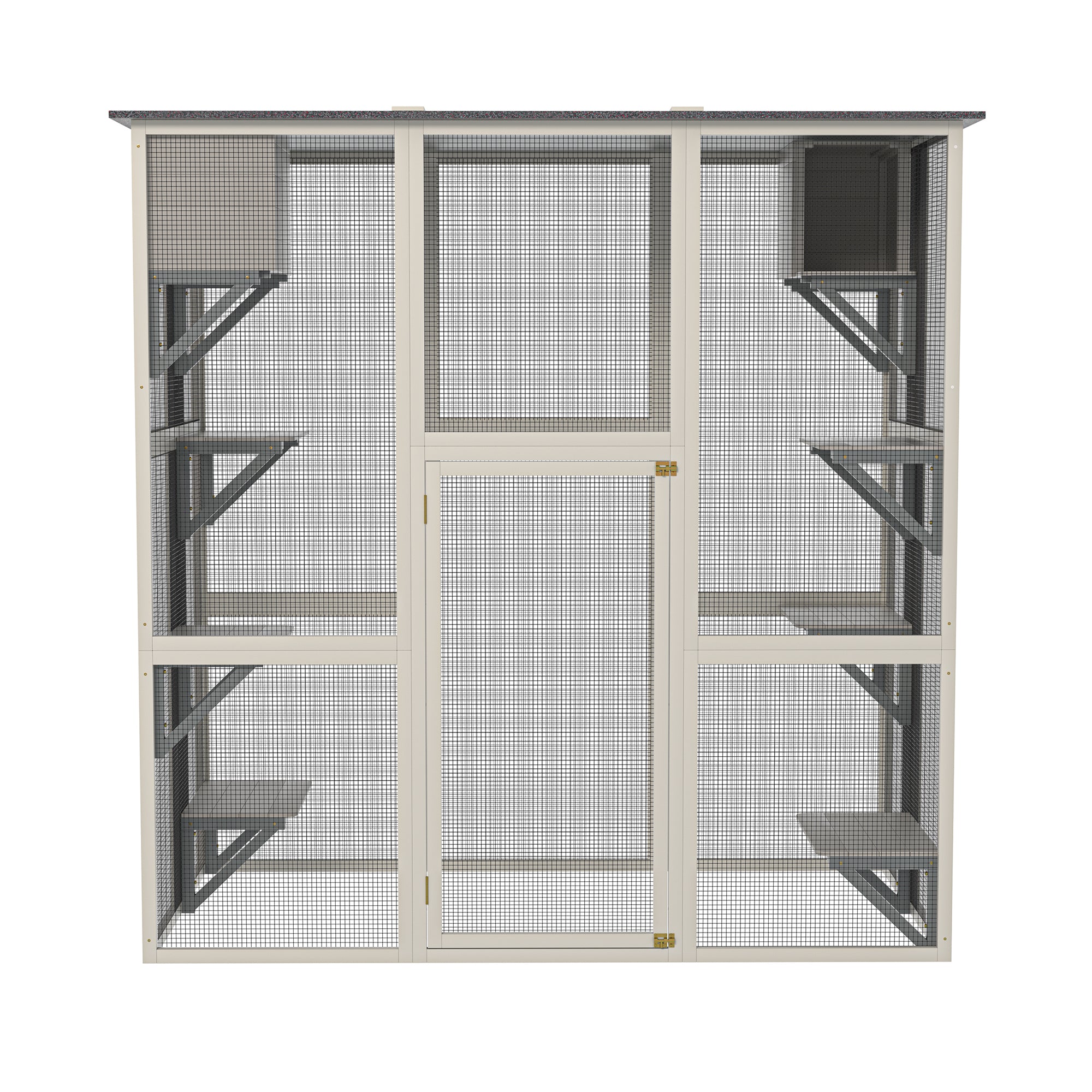 Gray Wooden Outdoor Catio Cat Enclosure With Weatherproof Asphalt Roof, Large Walk-in Cat House With 6 Platforms & 2 Napping Boxes, Solid Wood Cat Cage Kennel Condo Playpen For Patio - Image 5