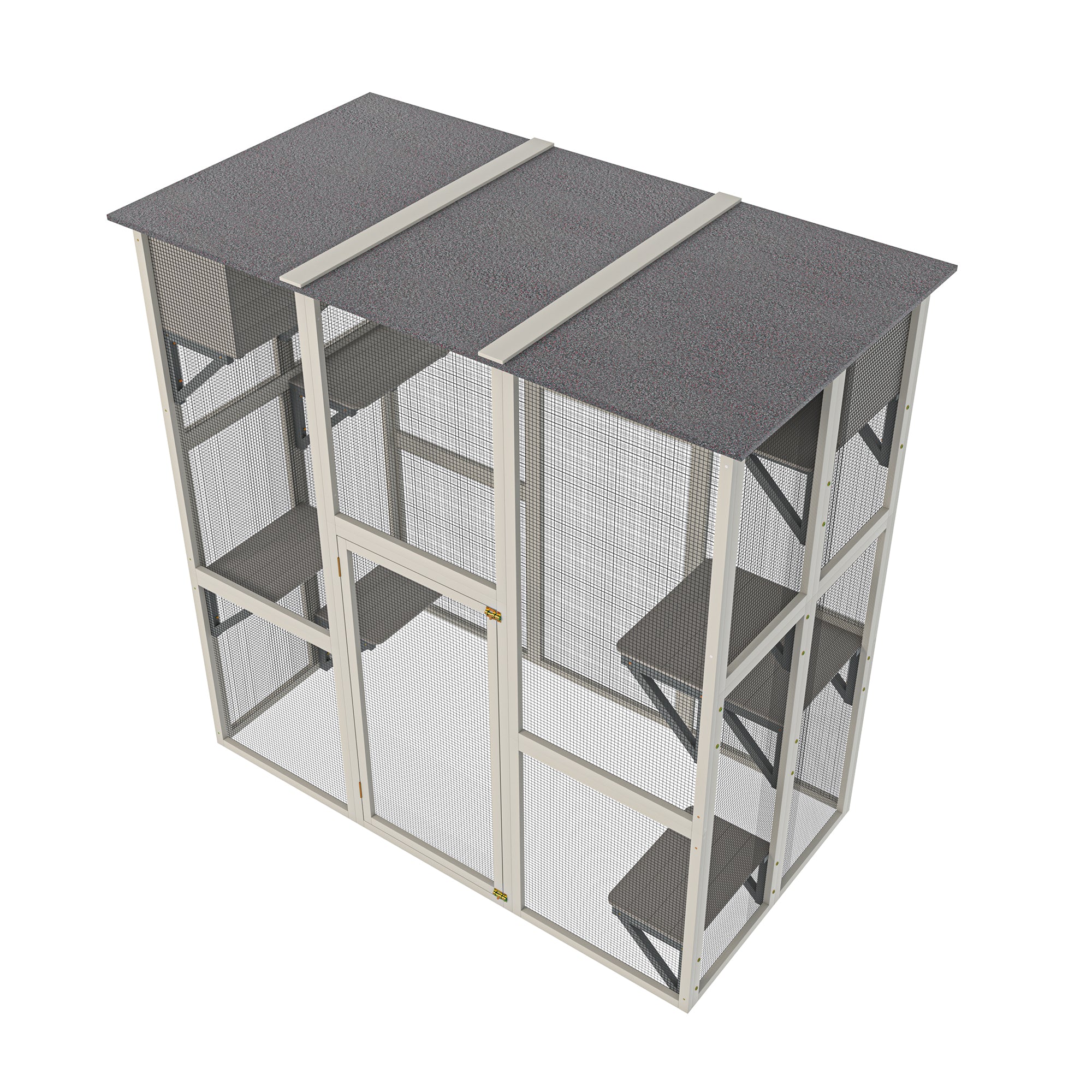 Gray Wooden Outdoor Catio Cat Enclosure With Weatherproof Asphalt Roof, Large Walk-in Cat House With 6 Platforms & 2 Napping Boxes, Solid Wood Cat Cage Kennel Condo Playpen For Patio - Image 7